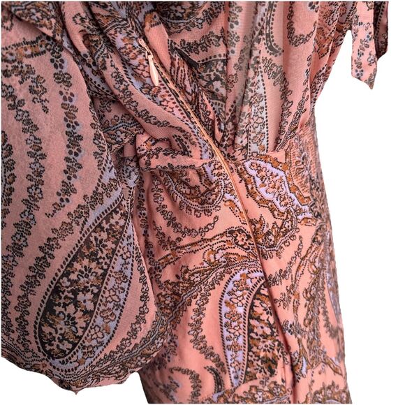 Free People Mirage Long Sleeve Maxi Dress Peach Pink Paisley Size 6 Boho Hippie - Picture 9 of 13